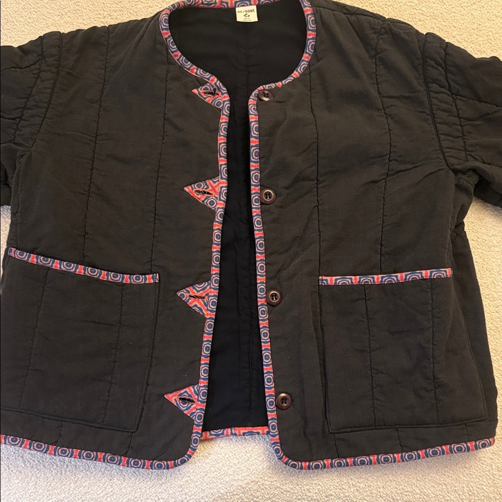Re/Done Black Jacket with Red and Blue Trim